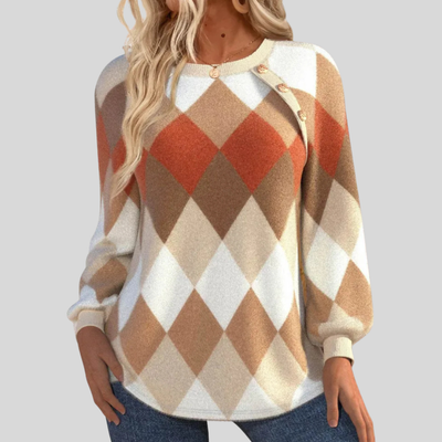 Shela | Checkered Knit with Button Detail Sweater