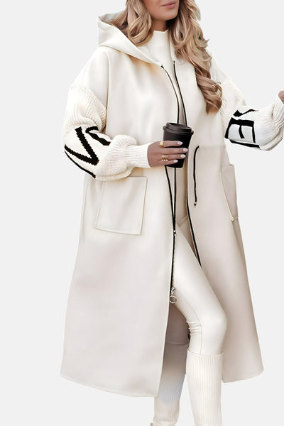 PEGGY - Women's coat with Knit Sleeves and Hood