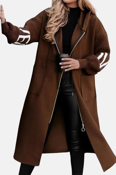 PEGGY - Women's coat with Knit Sleeves and Hood